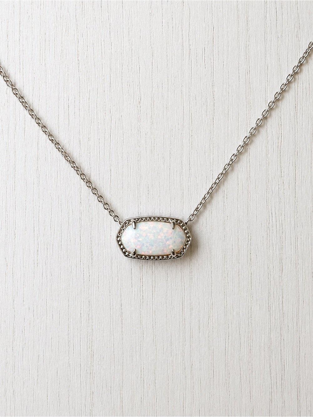 Kendra Scott Elisa Silver Pendant Necklace in White Lab Grown Opal